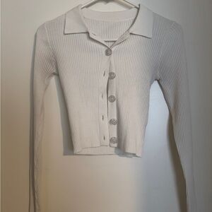 Commense White Ribbed Cardigan Sweater